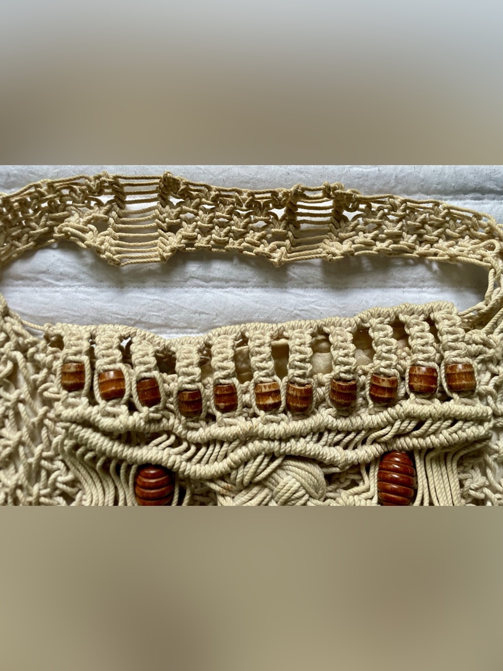 Vintage Handmade Macramé Fringe Bag - Picture 4 of 11
